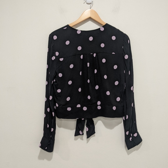 Paige Black Crop Tie Blouse with Purple Polka Dots - Picture 6 of 9